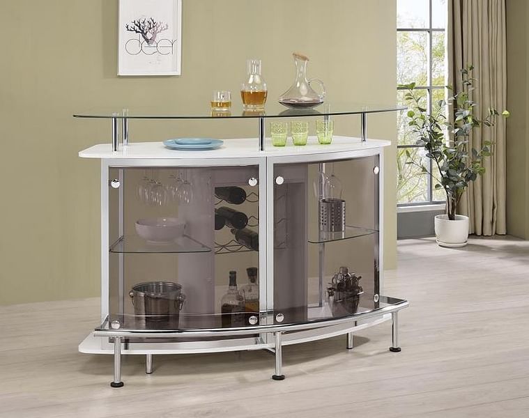 Gideon Crescent Shaped Glass Top Bar Unit with Drawer